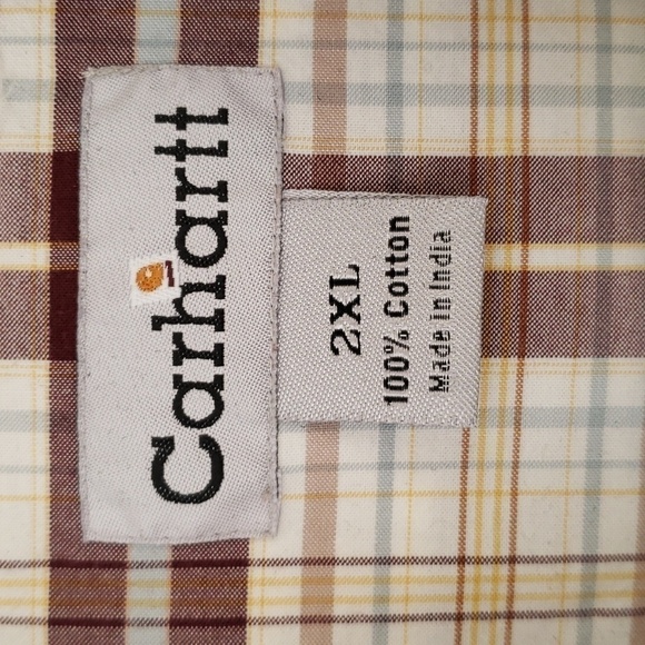 Carhartt Mens Short Sleeve Casual Button Down Plaid Print Size 2XL - Picture 2 of 5